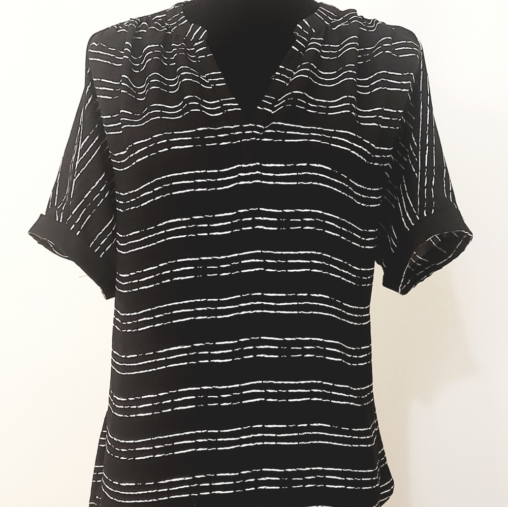 Women's Blouse,  black with white stripes